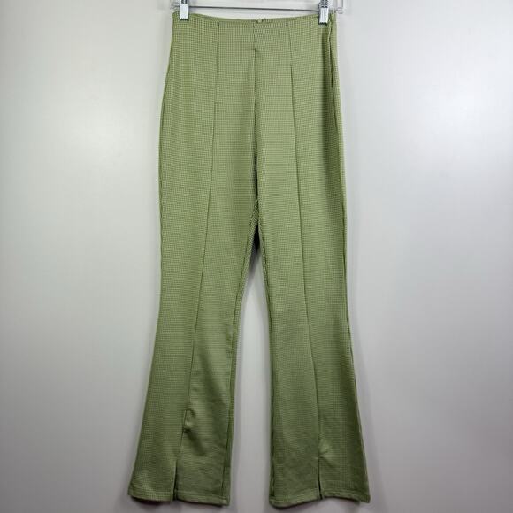 NWOT Gingham Plaid Green White Le Lis Flare Leg Pants Small High Waisted Preppy - Picture 11 of 11